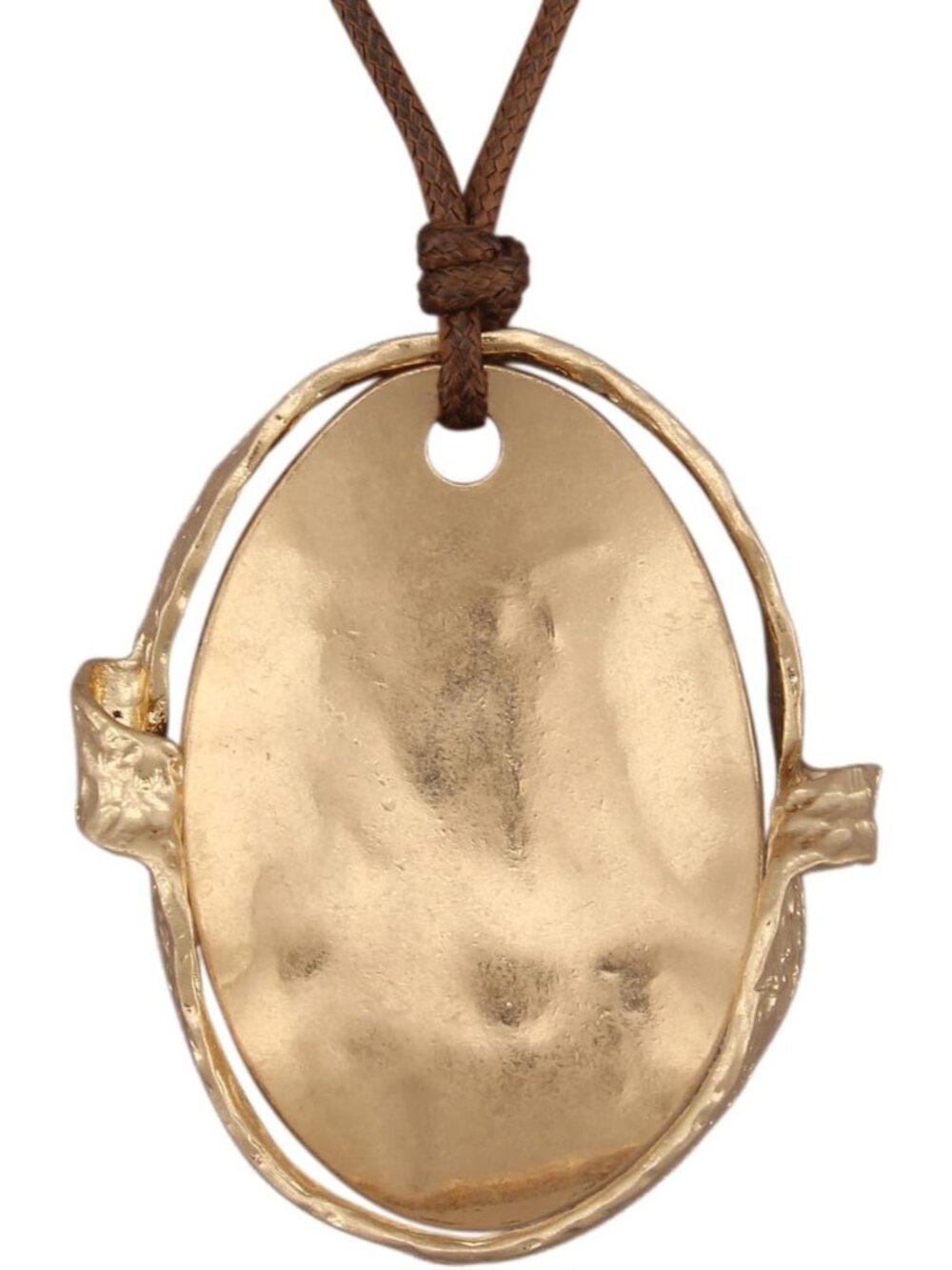 Women's Boho Gold Textured Disc Pendant Necklace Hammered Oval Ring Choker